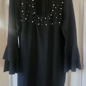 Venus Black ¹Longsleeve Pearl Adorned Dress
